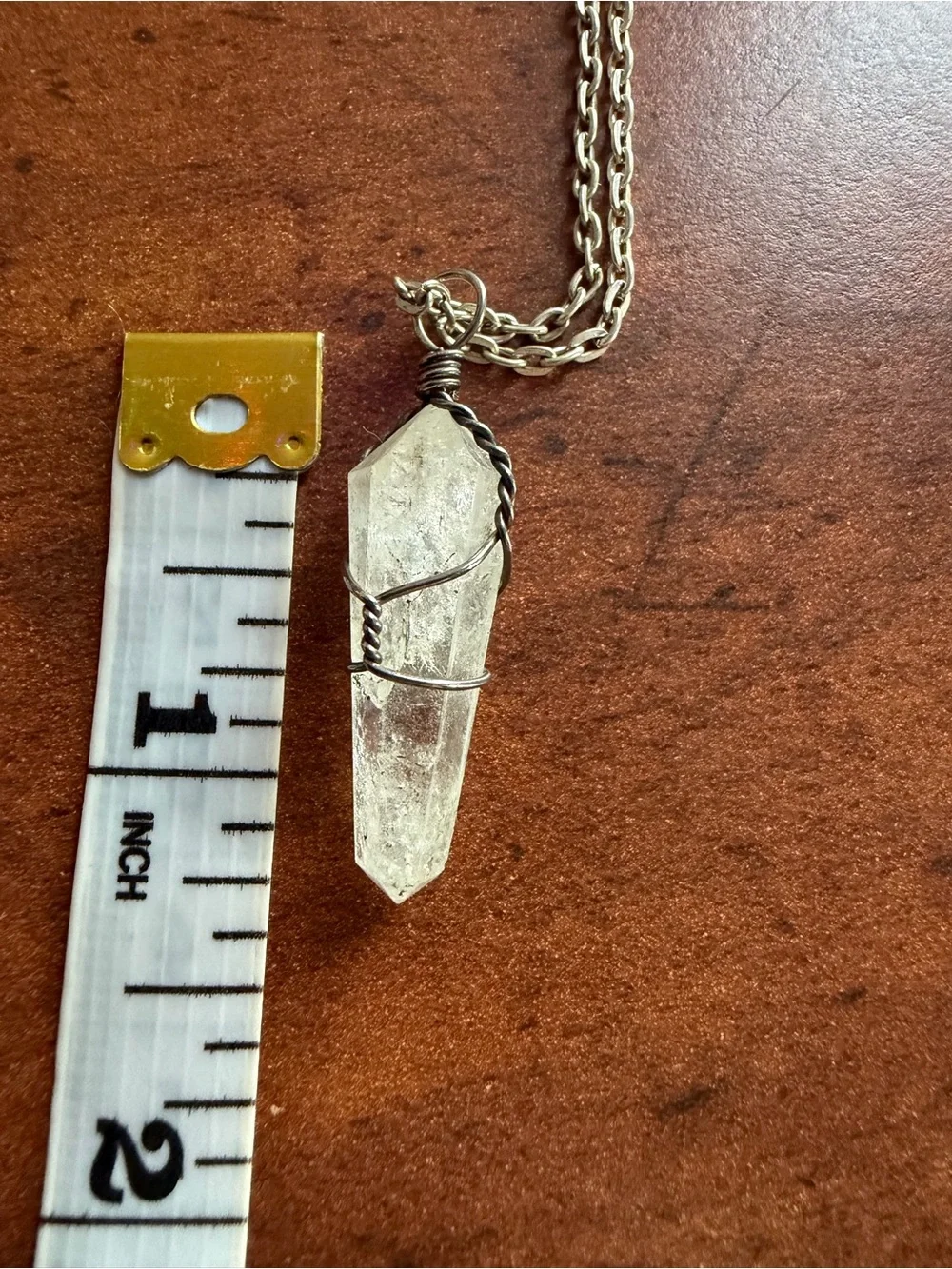 Clear Quartz Crystal Pendant Necklace - Silver Wire Wrapped